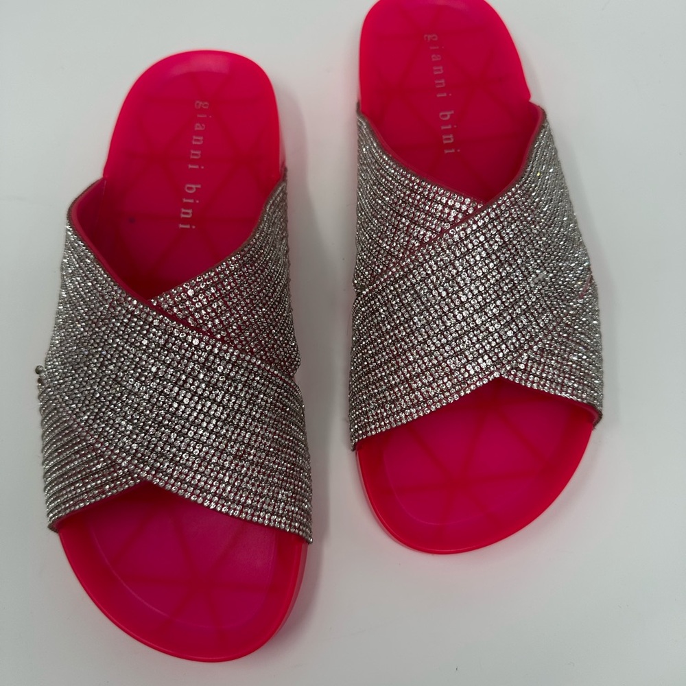 Gianni Bini Fuchsia and Silver Slide Sandals